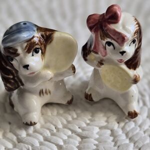 Vintage Pickleball Pups Salt and Pepper Shakers Boy Girl Dogs Tennis Player